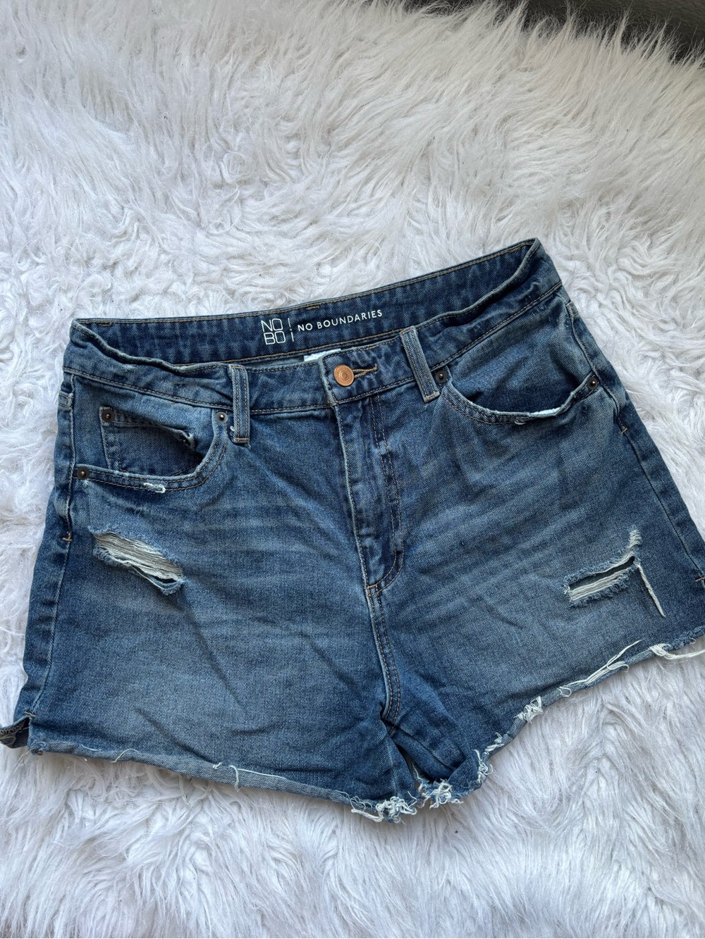 No Boundaries Dark Blue Distressed Denim Shorts